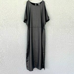 H&M black metallic midi dress with open back cut outs shoulder size 10